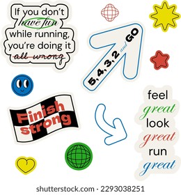 Runner motivation quotes stickers with retro vibes