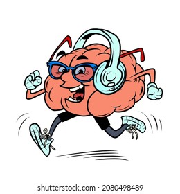 a runner on a jog listens to music. human brain character, smart wise