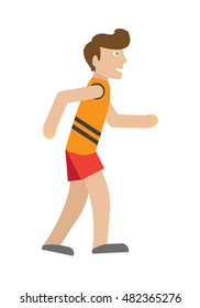 Runner on jog vector. Flat style. Man in sportswear running. Marathon. Moving activity and healthy life. For sport concepts, ad, infographics. Sport competition. Isolated on white background