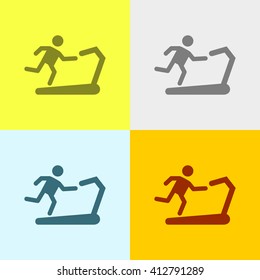 Runner on Treadmill Icon on Four Different Backgrounds. Eps-10.