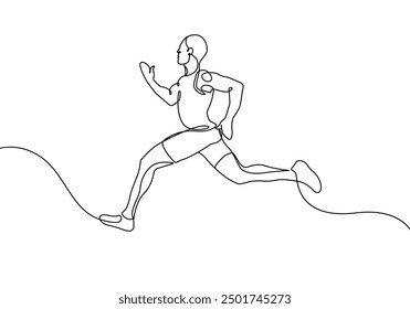 Runner One Line Drawing. Running Abstract Minimal Drawing. Continuous One Line Male Run Sport Illustration. Modern Trendy Contour Drawing. Vector EPS 10.	