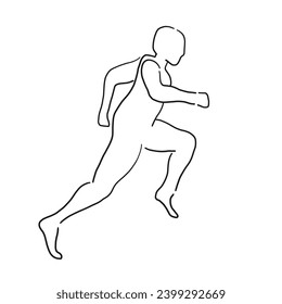 Runner outline simple line vector illustration. Running athlete sprint silhouette hand drawn outline.