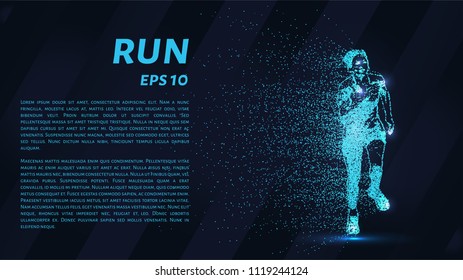 Runner of the particles. Athlete consists of circles and points. Vector illustration