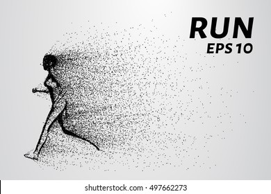 Runner of the particles. Girl running and the wind it blows in circles. Vector illustration