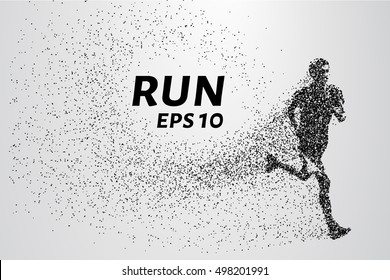 Runner of the particles. The man runs and the wind out of him pulling out pieces in the shape of a circle. Vector illustration