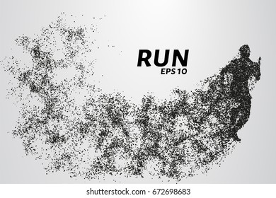 Runner of the particles. The man runs and the wind out of him pulling out pieces in the shape of a circle. Vector illustration