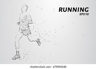 Runner of the particles. The man runs and the wind out of him pulling out pieces in the shape of a circle. Vector illustration.