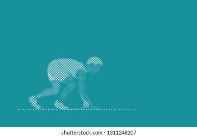 Runner preparing to run in start pose. 