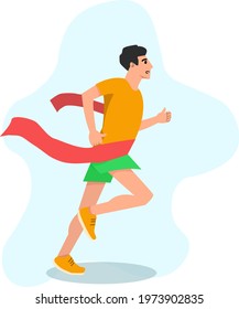 The runner ran to the finish line first