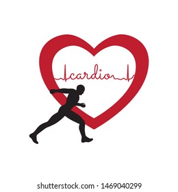 runner, red heart and typography cardio