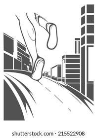 Runner running through the city street 