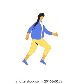 Runner. Running young woman isolated on white background. Participation in sports races, athletic competitions. Marathon, exercise. Jogger. Vector illustration.