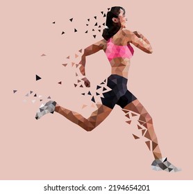 The runner runs very fast, low polygonal vector illustration, side view. Geometric shape.