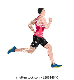 Runner, scratched vector illustration of sprinting man
