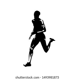 Runner, side view isolated vector ink drawing, abstract silhouette of running man