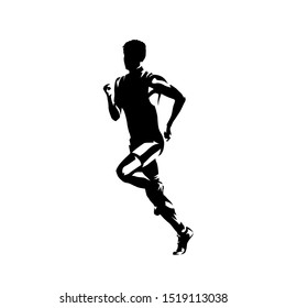 Runner, side view isolated vector ink drawing, abstract silhouette of running man