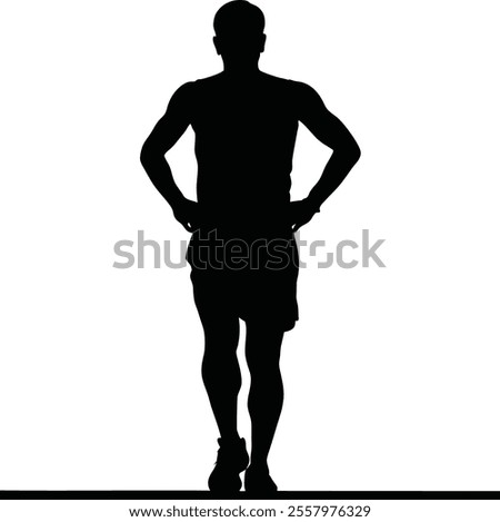 Runner Silhouette Front. A bold black silhouette of a runner facing forward in a confident standing pose, hands on hips