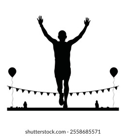 Runner Silhouette Front. A silhouette of a runner crossing a line with their hands raised in triumph