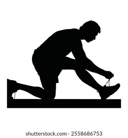 Runner Silhouette Front. A detailed silhouette of a runner tying shoelaces on one knee