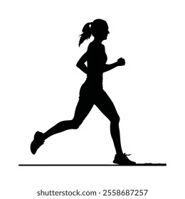 Runner Silhouette Front. A silhouette of a female runner jogging forward, with a flowing ponytail