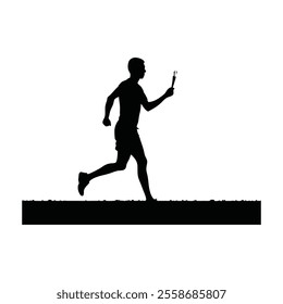 Runner Silhouette Front. A runner silhouette holding a small torch or light, running toward a horizon