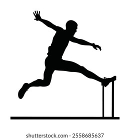 Runner Silhouette Front. A runner silhouette leaping over a small hurdle