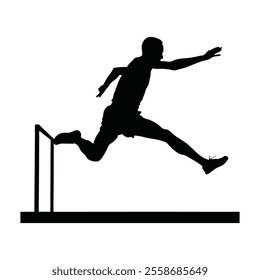 Runner Silhouette Front. A runner silhouette leaping over a small hurdle, showcasing energy and agility