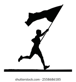 Runner Silhouette Front. A minimal silhouette of a runner holding a flag