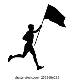 Runner Silhouette Front. A minimal silhouette of a runner holding a flag or banner while running forward