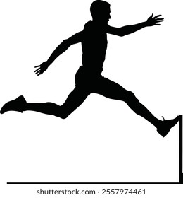 Runner Silhouette Front. A sleek silhouette of a runner leaping forward as if jumping over an obstacle, legs stretched