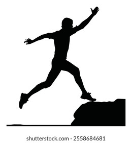 Runner Silhouette Front. A sleek silhouette of a runner leaping from a rock