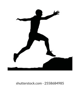 Runner Silhouette Front. A sleek silhouette of a runner leaping from a rock, with arms stretched outward