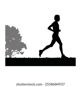 Runner Silhouette Front. A silhouette of a solo runner in nature, with trees faintly visible in the background