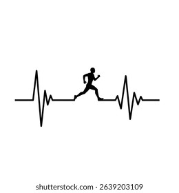 Runner silhouette heartbeat fitness health active lifestyle.