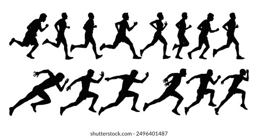 Runner silhouette men collection vector illustration. Isolated object on white background for background design, leaflet, booklet, flyer, annual report.