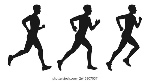 Runner silhouette men collection vector illustration. Isolated on white background. Running silhouette.