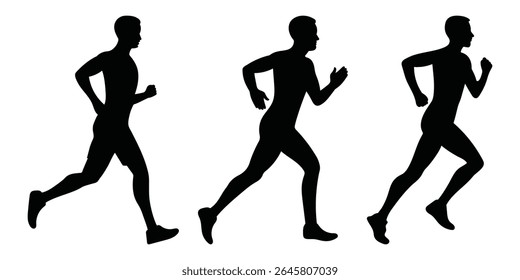 Runner silhouette men collection vector illustration. Isolated on white background. Running silhouette.