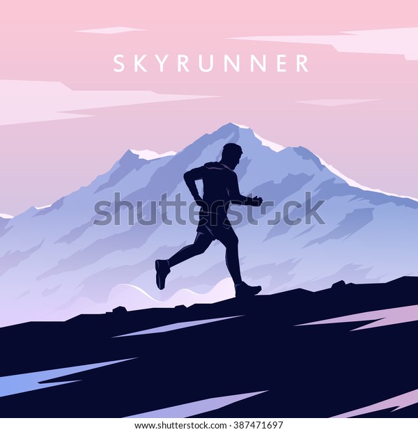 ランナーシルエット スカイランニングのポスター エクストリームスポーツ ベクター画像の山景色 野外スポーツ 3 のベクター画像素材 ロイヤリティフリー