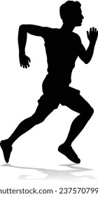 A Runner silhouette sprinter runner or jogger running track or jogging. Detailed person silhouette in outline. Man male athlete racing.