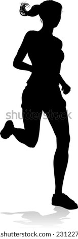 A Runner silhouette sprinter runner or jogger running track or jogging. Detailed person silhouette in outline. Woman female athlete racing.