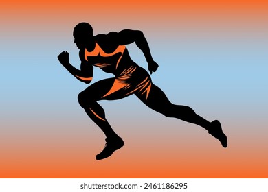 Runner. Silhouette of a sprinter in motion. Marathon running. Running athlete. Athletics. Dynamic movement of an athlete during competitions. Sports design vector illustration.