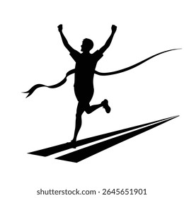 Runner Silhouette Vector – Athlete Crossing Finish Line with Arms Raised in Victory