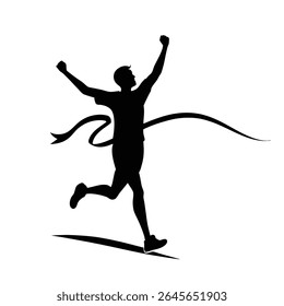 Runner Silhouette Vector – Athlete Crossing Finish Line with Arms Raised in Victory
