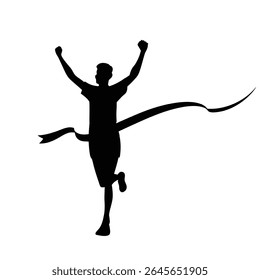 Runner Silhouette Vector – Athlete Crossing Finish Line with Arms Raised in Victory