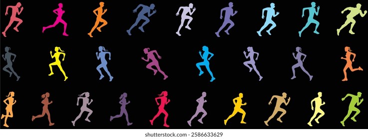 Runner silhouette vector set, running man and woman sequence, motion, athletic vector illustration dynamic jog fitness movement animation isolated runners on white exercise illustration human activity