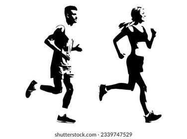 Runner silhouette.Marathon run. Jogging ink drawings