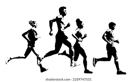 Runner silhouette.Marathon run. Jogging ink drawings