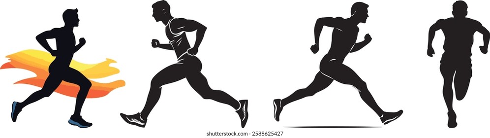 Runner Silhouettes Vector Illustration Set Isolated on White Background