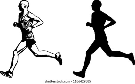 runner sketch and silhouette - vector