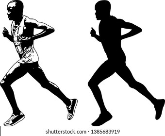 runner sketch and silhouette - vector
